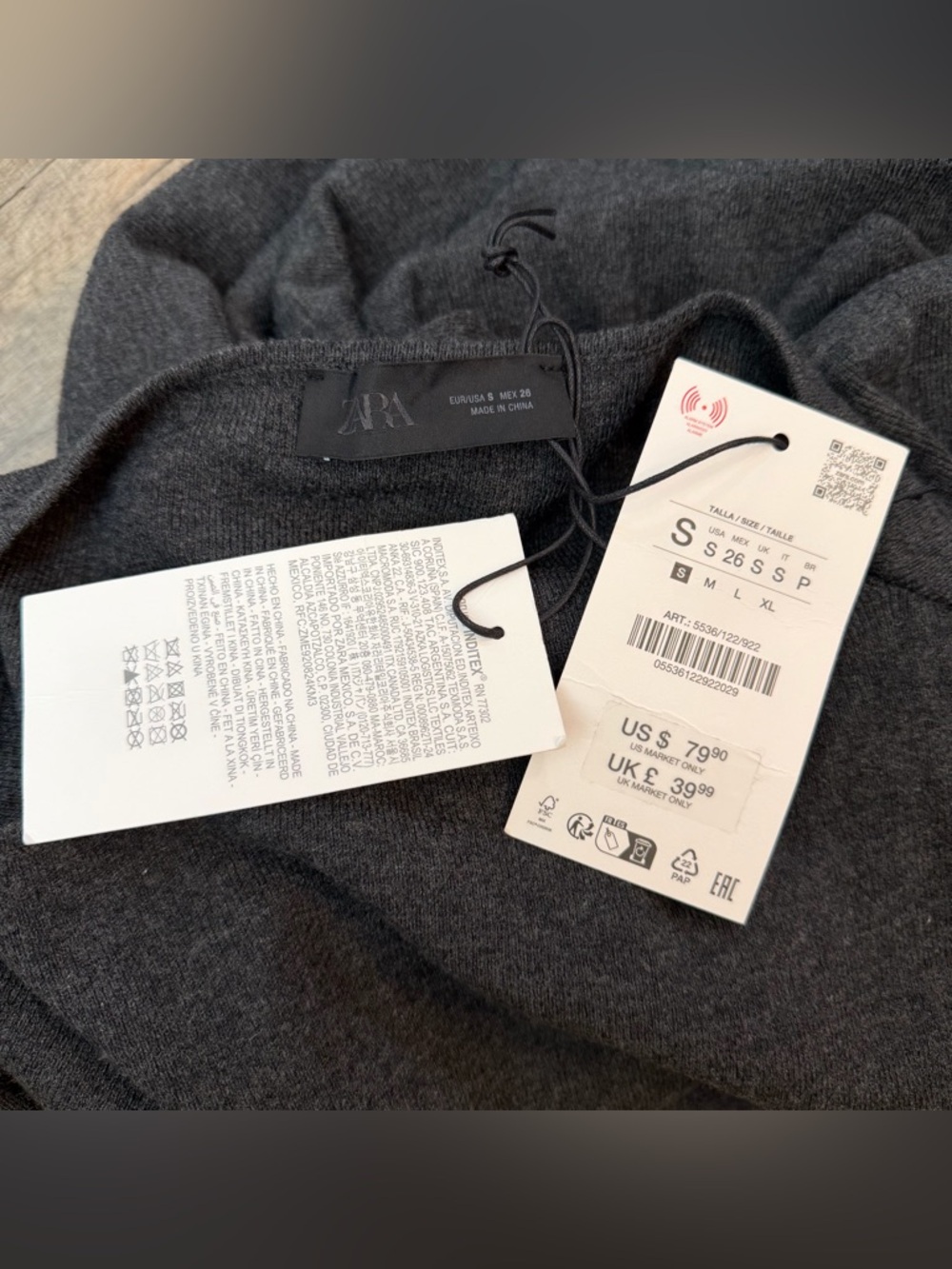 NWT Zara Charcoal Gray Midi Dress Women S Dolman Sleeve Knit Boat Neck Chic Soft - Picture 8 of 9